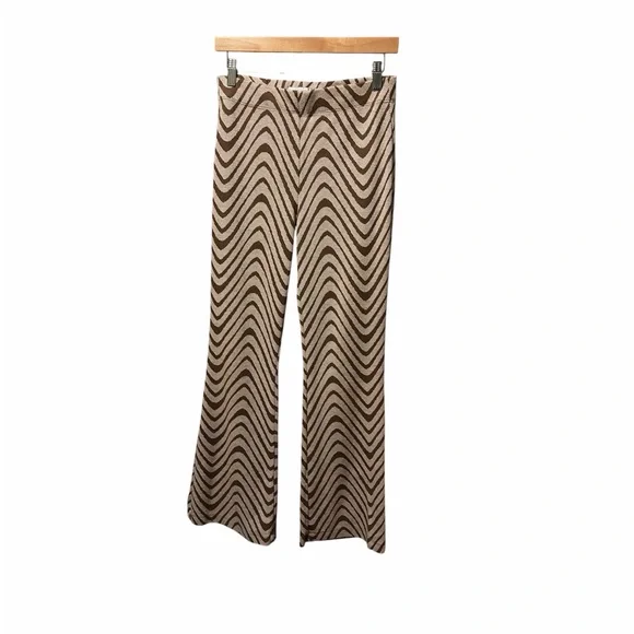Urban Outfitters Cream and Brown Zigzag Flare Pants - Picture 2 of 5